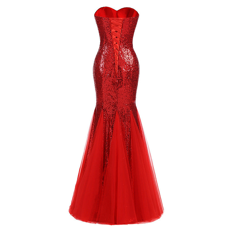 Women Strapless Sequined Sexy Mermaid Long Evening Dresses