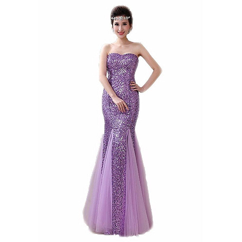 Women Strapless Sequined Sexy Mermaid Long Evening Dresses