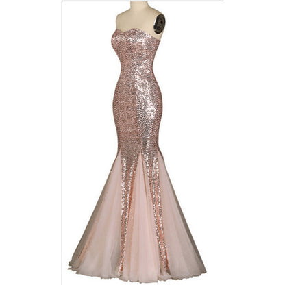 Women Strapless Sequined Sexy Mermaid Long Evening Dresses
