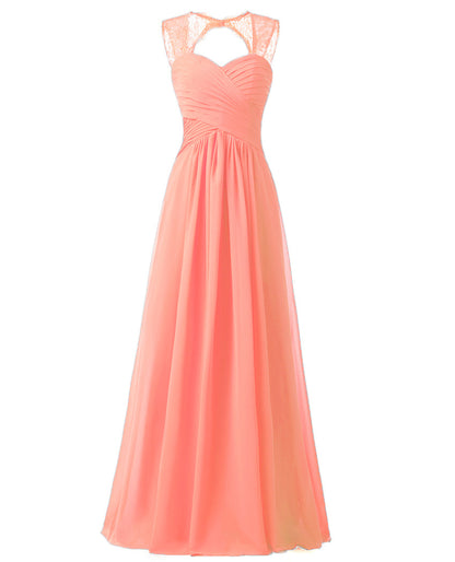 Women Elegant Sleeveless Lace Long Evening Dresses