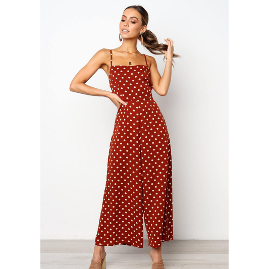 Women Dot Print Summer Jumpsuits-STYLEGOING