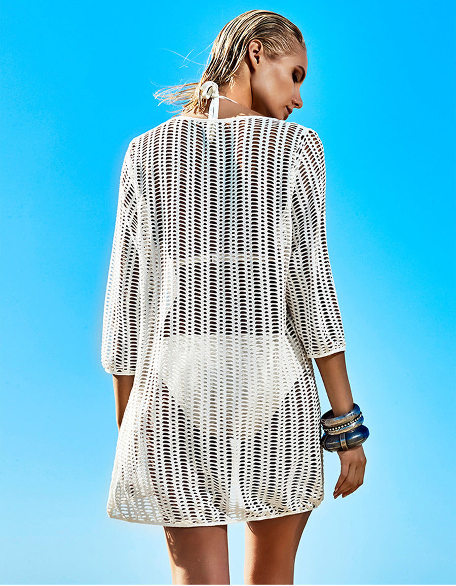White Hollow Out Boho Summer Beach Mini Dresses