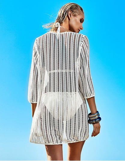 White Hollow Out Boho Summer Beach Mini Dresses