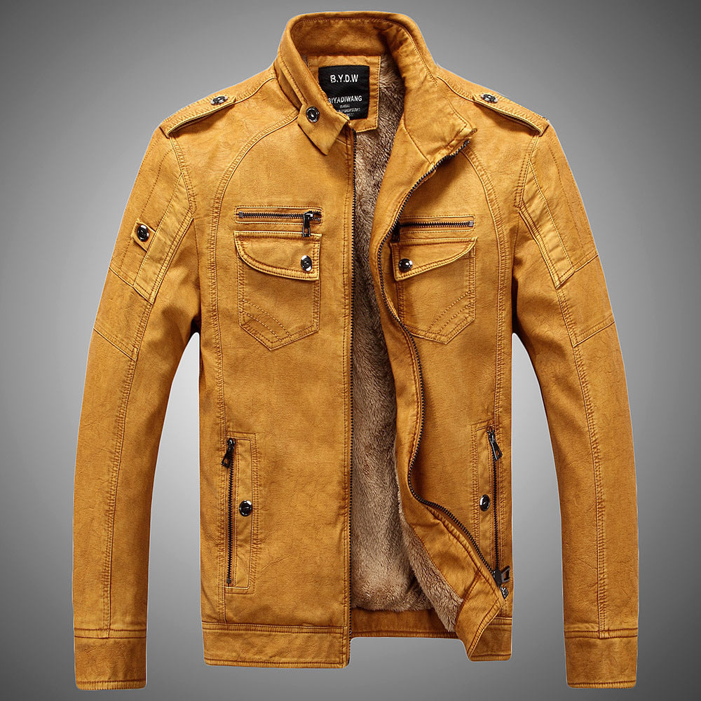 Men's Warm PU Leather Jacket Overcoat