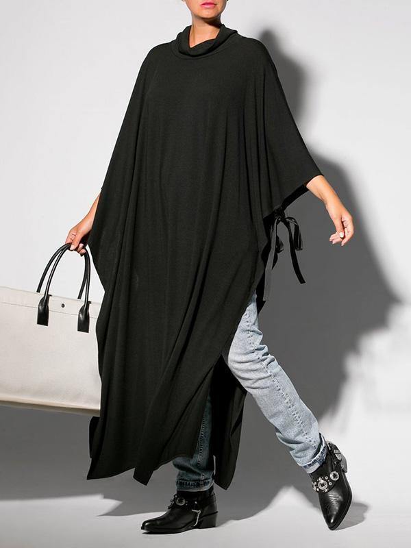 Black&Gray Lace-Up Split-Side Cape Outwear-STYLEGOING