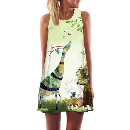 Vintage Round Neck Sleeveless Short Women Dresses