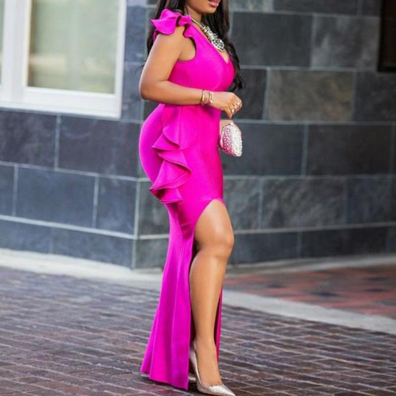 Rose Red Sexy Ruffled Bodycon Dresses-STYLEGOING