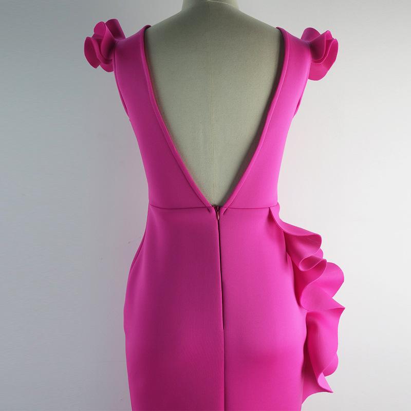 Rose Red Sexy Ruffled Bodycon Dresses-STYLEGOING