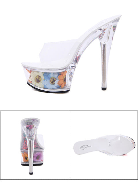 Summer Rhinestone Sexy High Heels Flower Designed Sandals