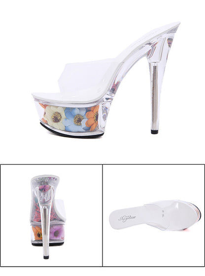 Summer Rhinestone Sexy High Heels Flower Designed Sandals