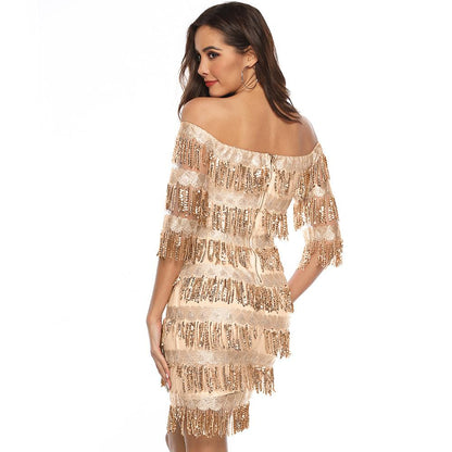 Sexy Off The Shoulder Sequins Party Dresses-STYLEGOING