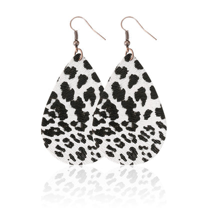 Water Drop Designed Leopare Print Earrings for Women