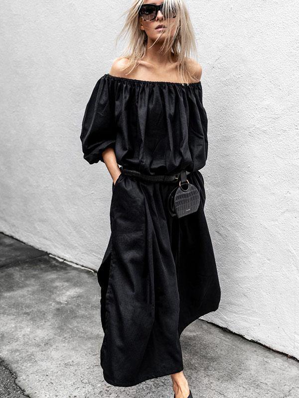 Black Off-Shoulder Loose Long Dress-STYLEGOING