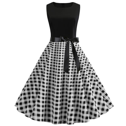 Plaid Print Sleeveless Belt Vintage Dresses-STYLEGOING