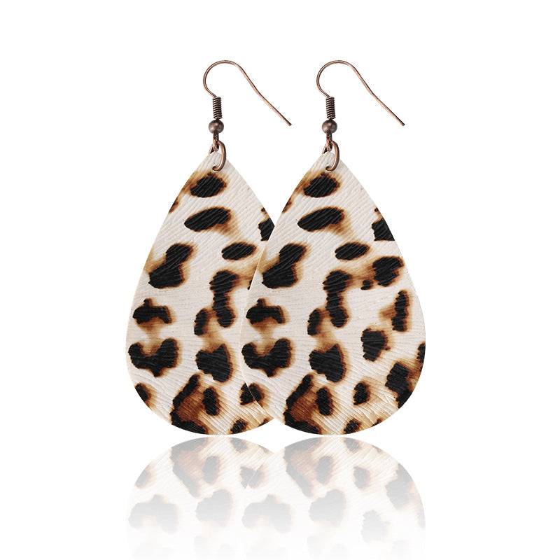 Water Drop Designed Leopare Print Earrings for Women