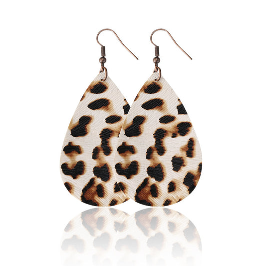 Water Drop Designed Leopare Print Earrings for Women