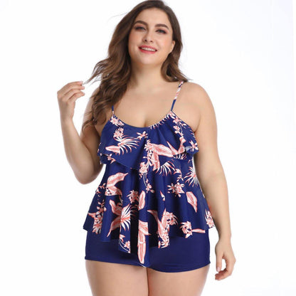 Ruffled Floral Print Plus Size Swimsuits-STYLEGOING