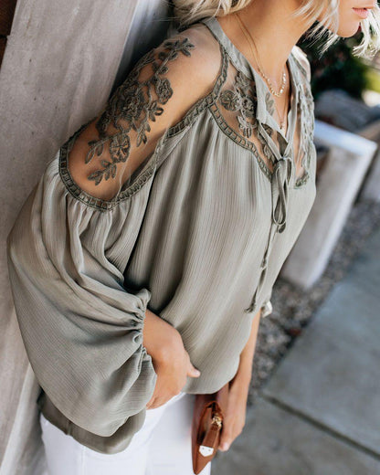 Women Chiffon Loose Long Sleeves T Shirts-STYLEGOING