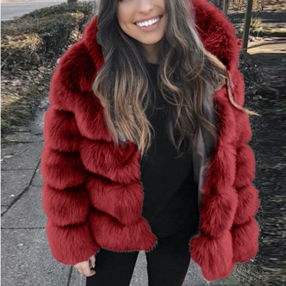 Winter Warm Artificial Fox Fur Overcoat for Women