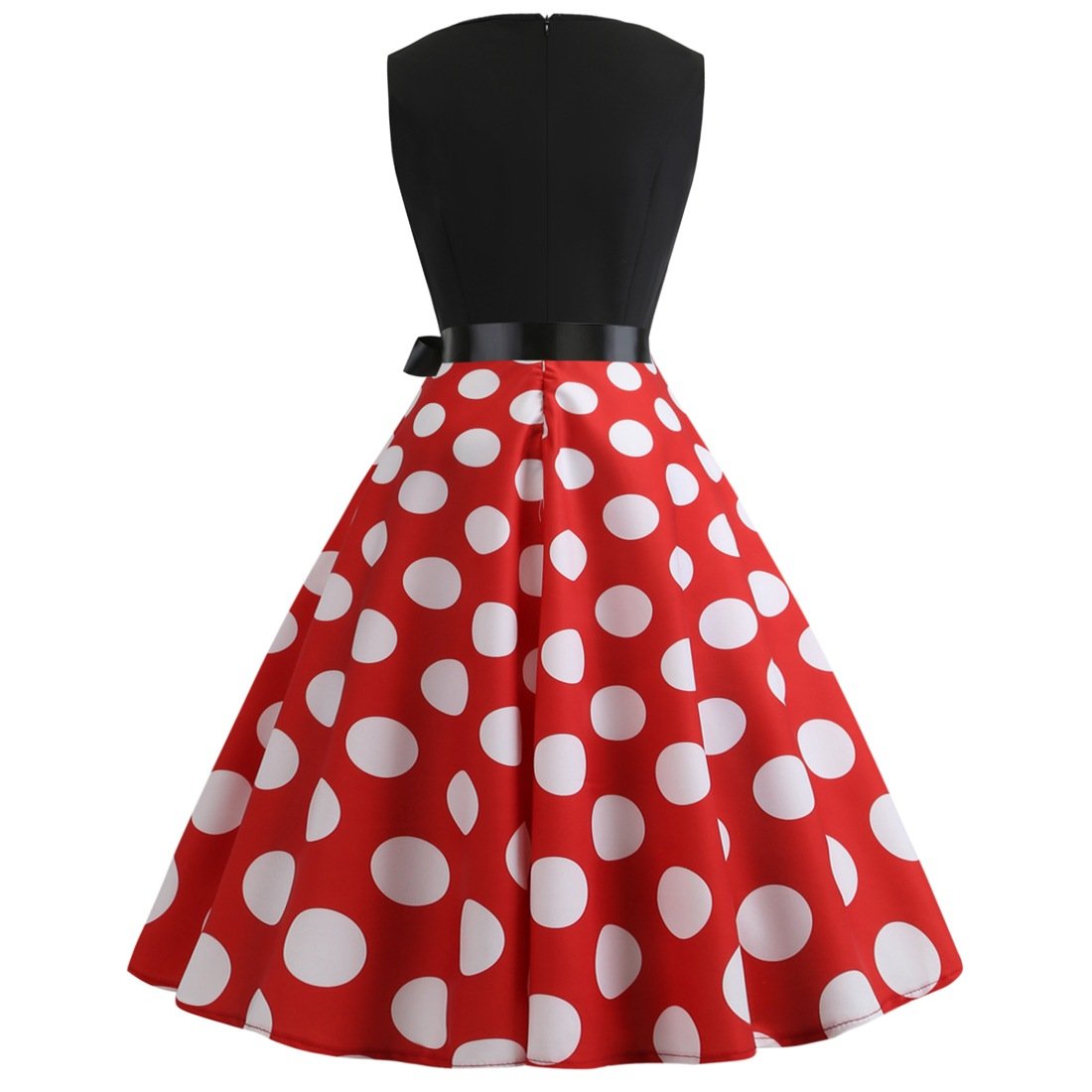 Red Plus Sizes Round Neck Polk Dot Dresses-STYLEGOING