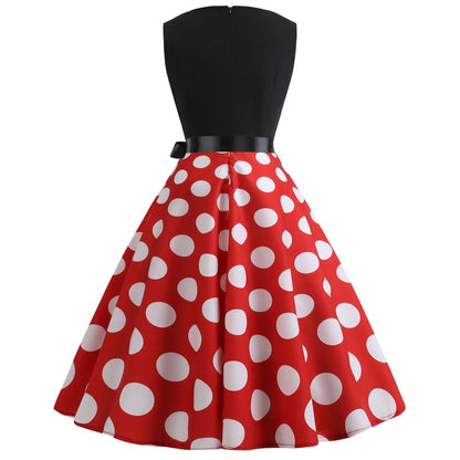 Red Plus Sizes Round Neck Polk Dot Dresses-STYLEGOING