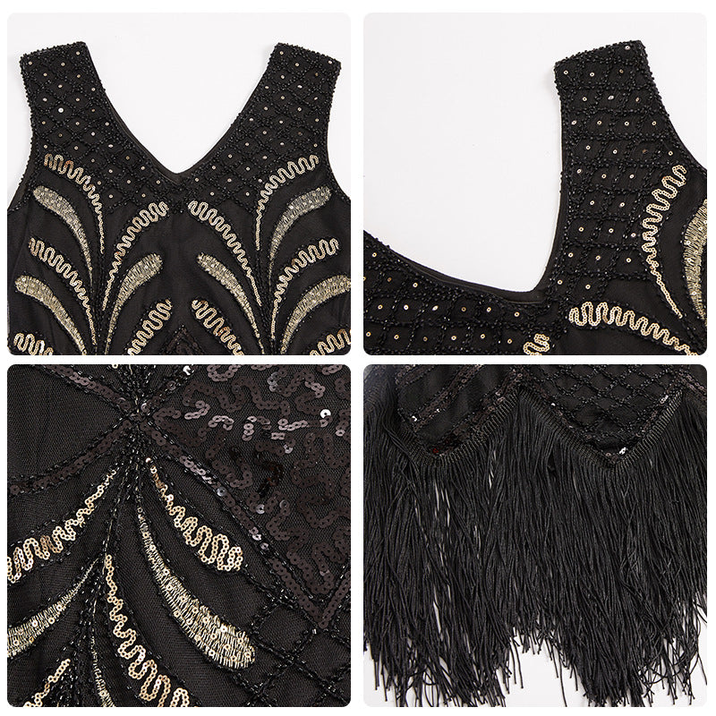 Vintage Handmade Sequined Tassels Party Dresses for Women