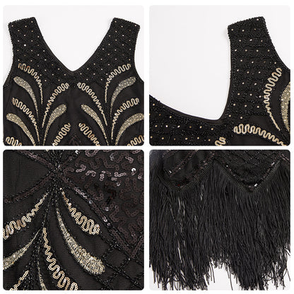 Vintage Handmade Sequined Tassels Party Dresses for Women