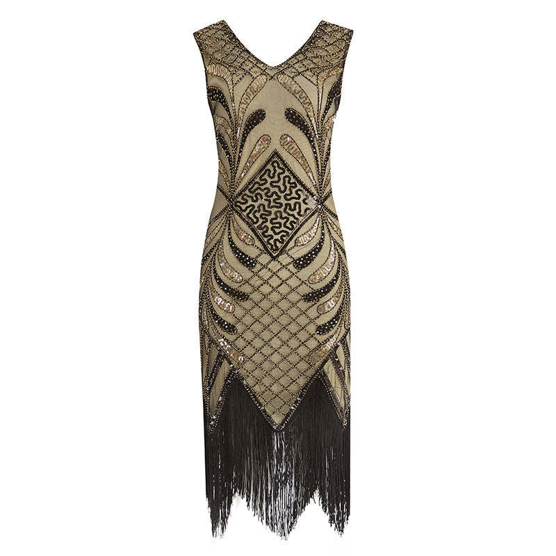 Vintage Handmade Sequined Tassels Party Dresses for Women
