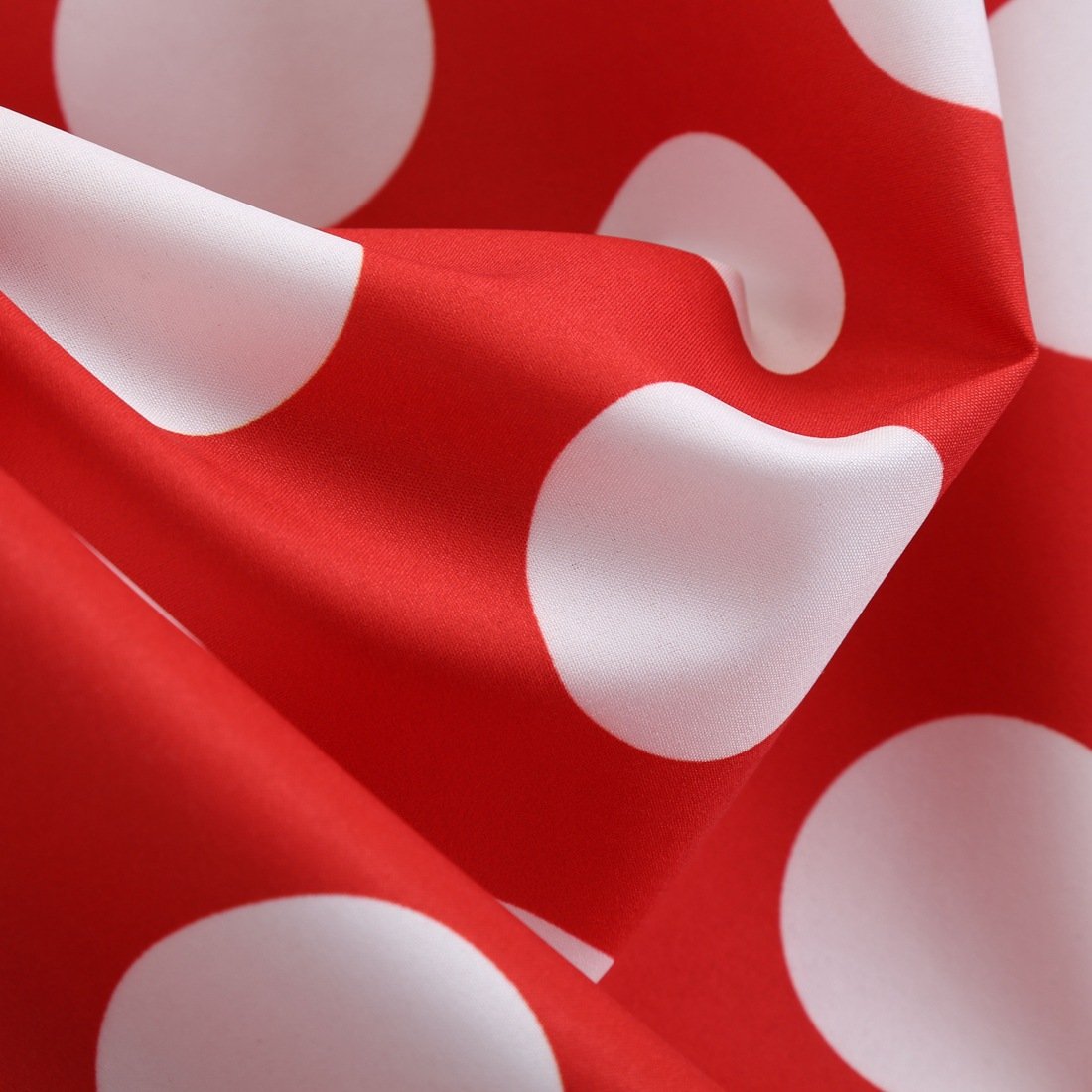 Red Plus Sizes Round Neck Polk Dot Dresses-STYLEGOING