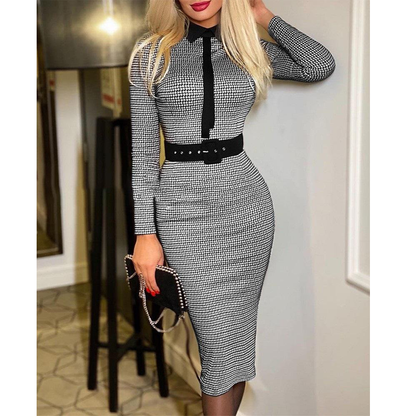 Sexy Long Sleeves Midi Length Dresses with Belt