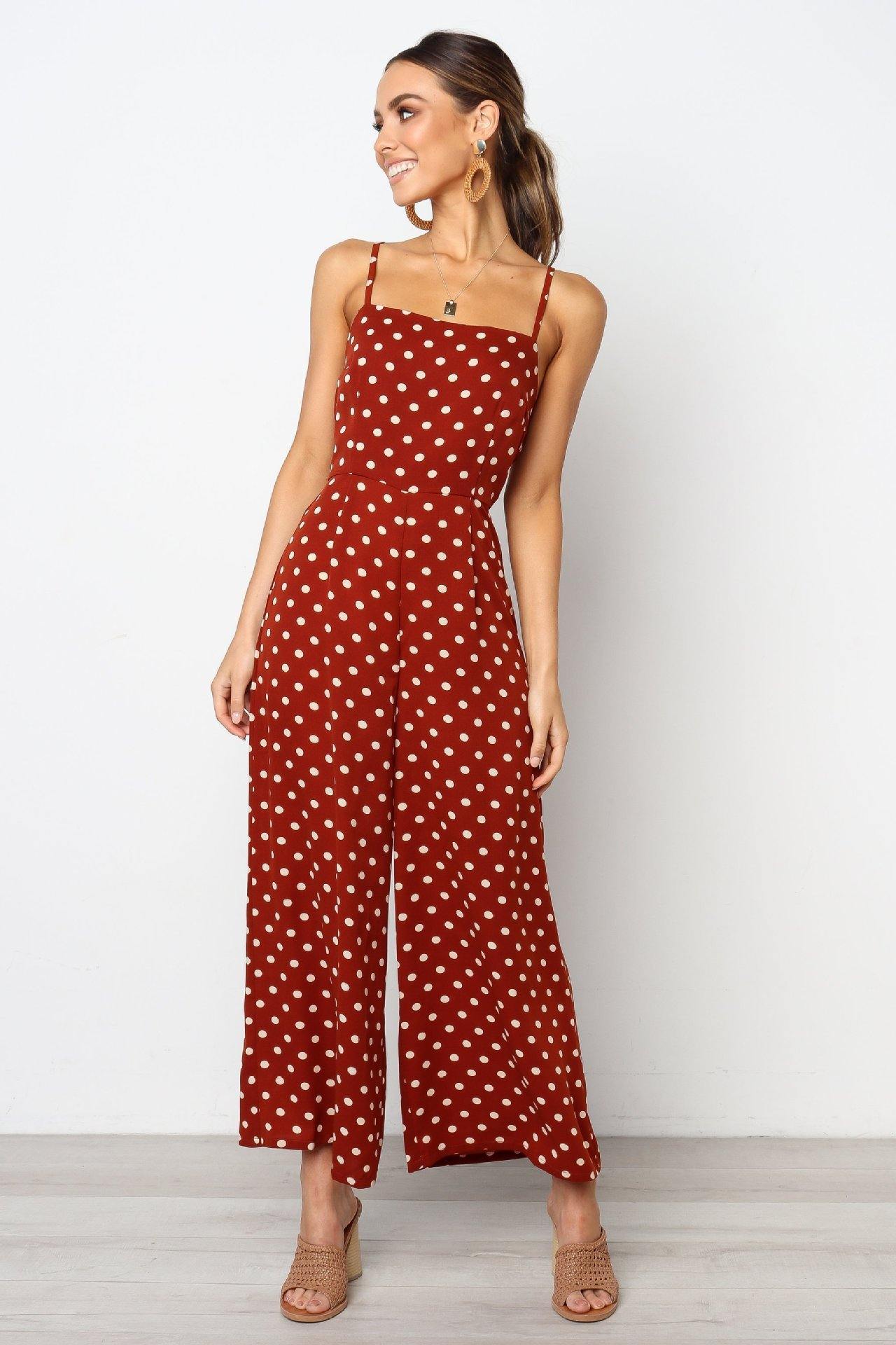 Women Dot Print Summer Jumpsuits-STYLEGOING