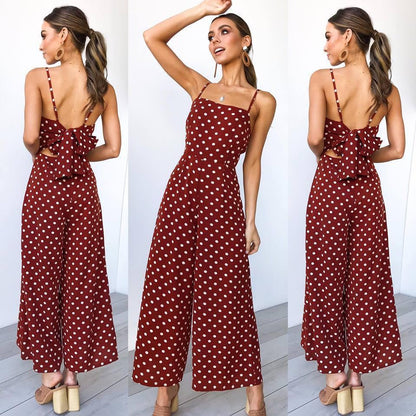 Women Dot Print Summer Jumpsuits-STYLEGOING