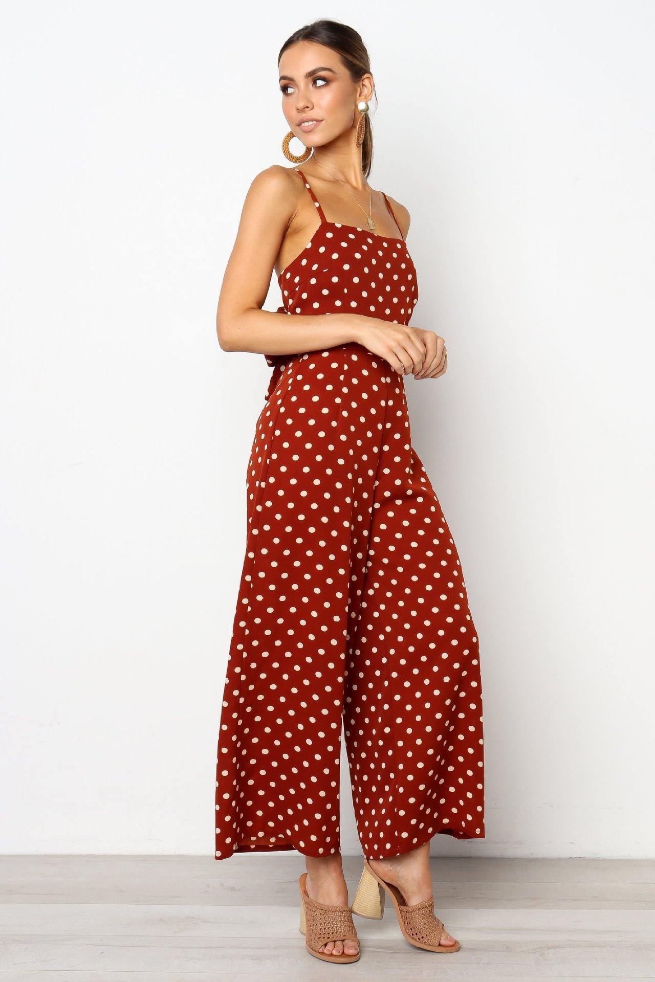 Women Dot Print Summer Jumpsuits-STYLEGOING