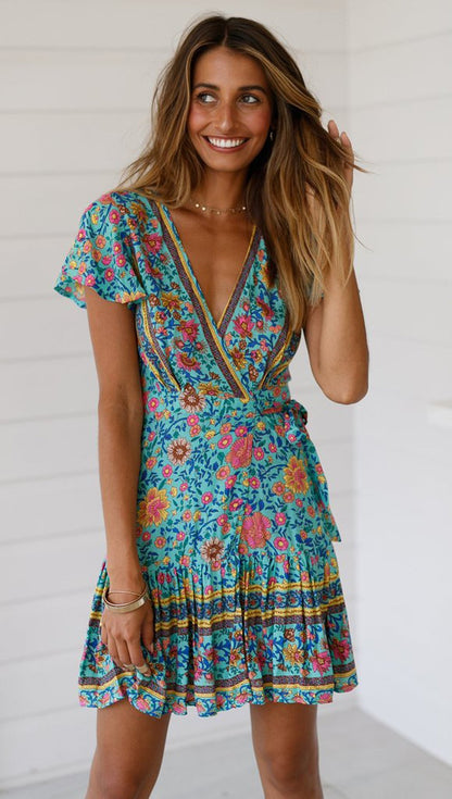 Summer Beach Bohemian Short Dresses-STYLEGOING