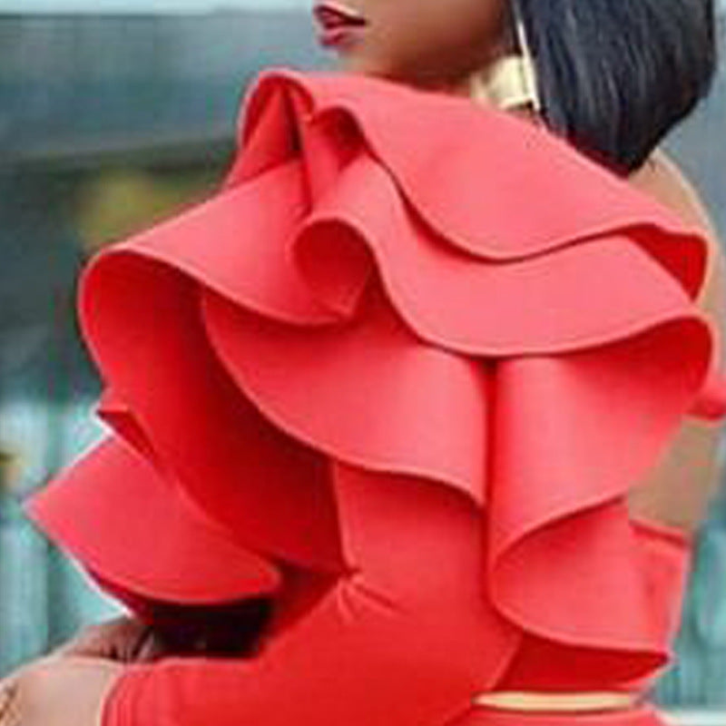 Sexy One Shoulder Ruffled Women Top Shirts