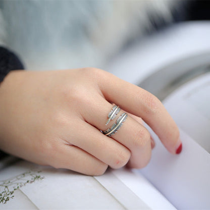 Vintage Hip Top Style Feather Open End Rings for Men&Women