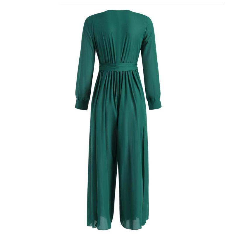 Sexy Long Sleeves V Neck Chiffon Split Long Jumpsuits