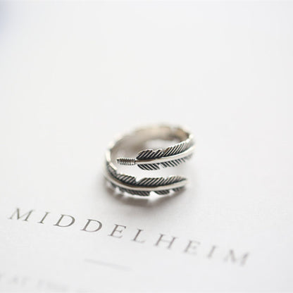 Vintage Hip Top Style Feather Open End Rings for Men&Women