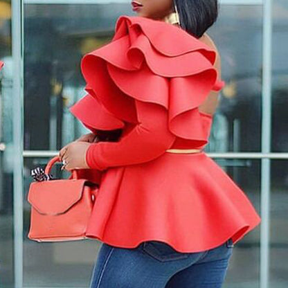 Sexy One Shoulder Ruffled Women Top Shirts