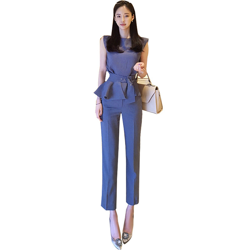 Fashion Ruffled Women Vest & Pants Office Lady Outfits