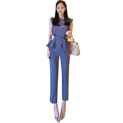 Fashion Ruffled Women Vest & Pants Office Lady Outfits