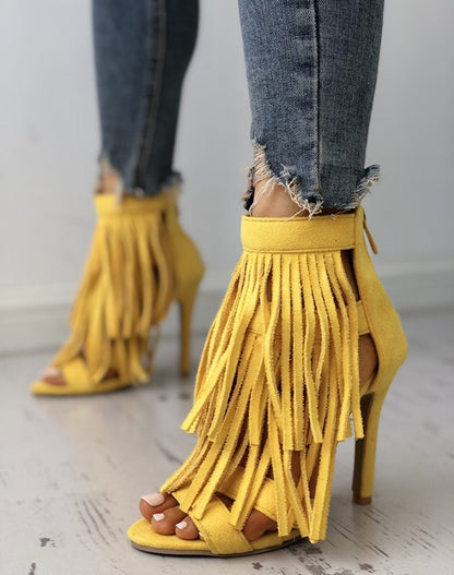 Summer Sexy Tassels Multi-Strap High Heel Sandals