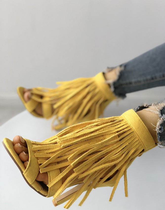 Summer Sexy Tassels Multi-Strap High Heel Sandals