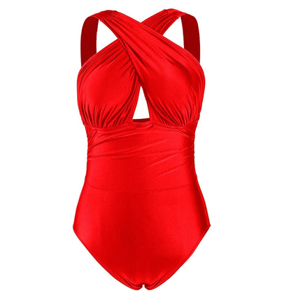 Plus Size Women One Piece Halter Swimsuit-STYLEGOING