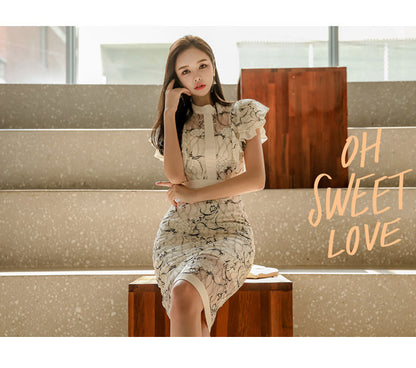 Sexy Lace Ruffled Sleeves Bodycon Sheath Dresses