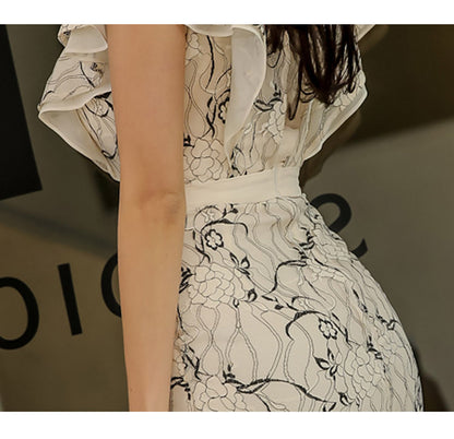 Sexy Lace Ruffled Sleeves Bodycon Sheath Dresses