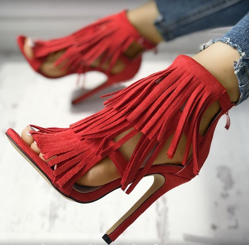 Summer Sexy Tassels Multi-Strap High Heel Sandals