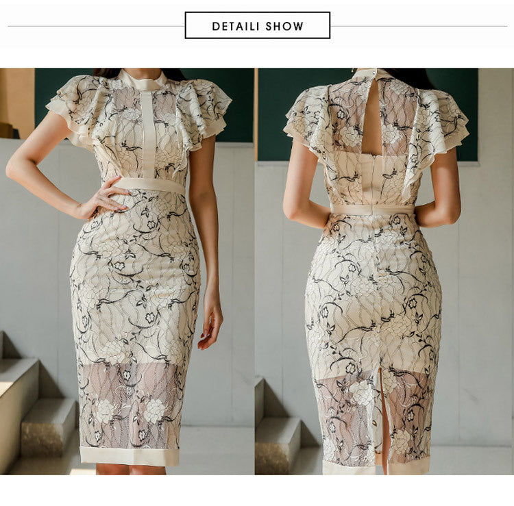 Sexy Lace Ruffled Sleeves Bodycon Sheath Dresses
