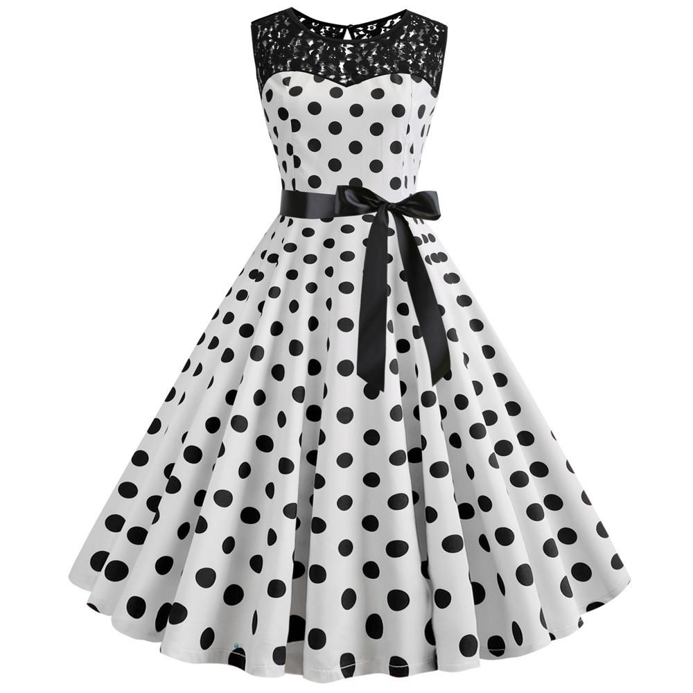 Summer Vintage Dot Print Sleeveless Dresses-STYLEGOING
