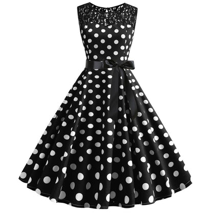 Summer Vintage Dot Print Sleeveless Dresses-STYLEGOING